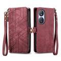 For Honor Play 50 Plus Geometric Zipper Wallet Side Buckle Leather Phone Case(Red)
