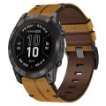 For Garmin Fenix 7X Pro 51mm 26mm Leather Textured Watch Band(Brown)