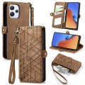 For Xiaomi Redmi 12 Geometric Zipper Wallet Side Buckle Leather Phone Case(Brown)