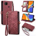 For Xiaomi Redmi 9C Geometric Zipper Wallet Side Buckle Leather Phone Case(Red)