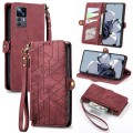 For Xiaomi 12T / 12T Pro Geometric Zipper Wallet Side Buckle Leather Phone Case(Red)