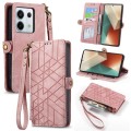 For Redmi Note 13 Pro 5G Global Geometric Zipper Wallet Side Buckle Leather Phone Case(Pink)