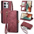For Redmi Note 13 Pro 5G Global Geometric Zipper Wallet Side Buckle Leather Phone Case(Red)