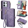For Redmi Note 13 Pro 5G Global Geometric Zipper Wallet Side Buckle Leather Phone Case(Purple)