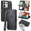 For Redmi Note 13 Pro 5G Global Geometric Zipper Wallet Side Buckle Leather Phone Case(Black)