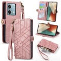 For Redmi Note 13 5G Global Geometric Zipper Wallet Side Buckle Leather Phone Case(Pink)