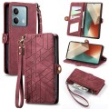 For Redmi Note 13 4G Geometric Zipper Wallet Side Buckle Leather Phone Case(Red)