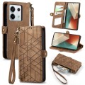 For Redmi Note 13 Pro 4G Geometric Zipper Wallet Side Buckle Leather Phone Case(Brown)