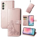 For Samsung Galaxy A25 5G Four-leaf Clasp Embossed Buckle Leather Phone Case(Rose Gold)