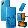 For Samsung Galaxy Xcover 7 Four-leaf Clasp Embossed Buckle Leather Phone Case(Blue)