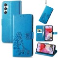 For Samsung Galaxy M34 5G Four-leaf Clasp Embossed Buckle Leather Phone Case(Blue)