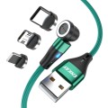 ENKAY 3 in 1 3A USB to Type-C / 8 Pin / Micro USB Magnetic 540 Degrees Rotating Fast Charging Cable,