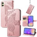 For Samsung Galaxy A05 Butterfly Love Flower Embossed Leather Phone Case(Rose Gold)