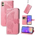 For Samsung Galaxy A05 Butterfly Love Flower Embossed Leather Phone Case(Pink)