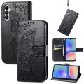 For Samsung Galaxy A05s Butterfly Love Flower Embossed Leather Phone Case(Black)
