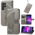 For Samsung Galaxy S24 Ultra 5G Butterfly Love Flower Embossed Leather Phone Case(Gray)