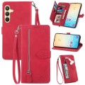For Samsung Galaxy S24 5G Embossed Flower Zipper Leather Phone Case(Red)