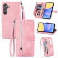 For Samsung Galaxy A15 Embossed Flower Zipper Leather Phone Case(Pink)