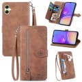 For Samsung Galaxy A05 Embossed Flower Zipper Leather Phone Case(Brown)