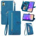 For Samsung Galaxy A05 Embossed Flower Zipper Leather Phone Case(Blue)