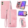 For Samsung Galaxy A05 Embossed Flower Zipper Leather Phone Case(Pink)