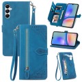 For Samsung Galaxy A05s Embossed Flower Zipper Leather Phone Case(Blue)