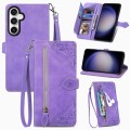For Samsung Galaxy S23 FE 5G Embossed Flower Zipper Leather Phone Case(Purple)