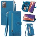 For Samsung Galaxy Note20 Embossed Flower Zipper Leather Phone Case(Blue)