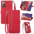 For Samsung Galaxy Note20 Embossed Flower Zipper Leather Phone Case(Red)