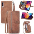 For Samsung Galaxy A50 Embossed Flower Zipper Leather Phone Case(Brown)