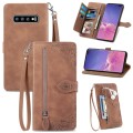 For Samsung Galaxy S10+ Embossed Flower Zipper Leather Phone Case(Brown)