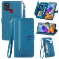 For Samsung Galaxy A24s Embossed Flower Zipper Leather Phone Case(Blue)