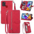 For Samsung Galaxy A24s Embossed Flower Zipper Leather Phone Case(Red)