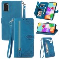 For Samsung Galaxy A41 Embossed Flower Zipper Leather Phone Case(Blue)