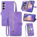 For Samsung Galaxy A55 5G Embossed Flower Zipper Leather Phone Case(Purple)