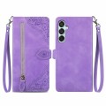 For Samsung Galaxy M15 Embossed Flower Zipper Leather Phone Case(Purple)