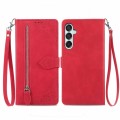 For Samsung Galaxy M15 Embossed Flower Zipper Leather Phone Case(Red)