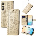 For Samsung Galaxy S24 5G Cat and Dog Embossed Leather Phone Case(Gold)