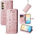 For Samsung Galaxy S24 5G Cat and Dog Embossed Leather Phone Case(Rose Gold)
