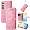 For Samsung Galaxy S24 5G Cat and Dog Embossed Leather Phone Case(Pink)