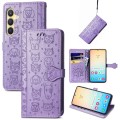 For Samsung Galaxy S24+ 5G Cat and Dog Embossed Leather Phone Case(Purple)
