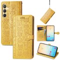 For Samsung Galaxy S24+ 5G Cat and Dog Embossed Leather Phone Case(Yellow)