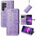 For Samsung Galaxy S24 Ultra 5G Cat and Dog Embossed Leather Phone Case(Purple)
