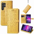 For Samsung Galaxy S24 Ultra 5G Cat and Dog Embossed Leather Phone Case(Yellow)