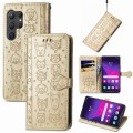 For Samsung Galaxy S24 Ultra 5G Cat and Dog Embossed Leather Phone Case(Gold)