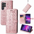 For Samsung Galaxy S24 Ultra 5G Cat and Dog Embossed Leather Phone Case(Rose Gold)