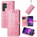 For Samsung Galaxy S24 Ultra 5G Cat and Dog Embossed Leather Phone Case(Pink)