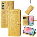 For Samsung Galaxy A25 5G Cat and Dog Embossed Leather Phone Case(Yellow)