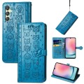 For Samsung Galaxy A25 5G Cat and Dog Embossed Leather Phone Case(Blue)