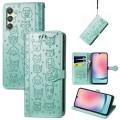 For Samsung Galaxy A25 5G Cat and Dog Embossed Leather Phone Case(Green)